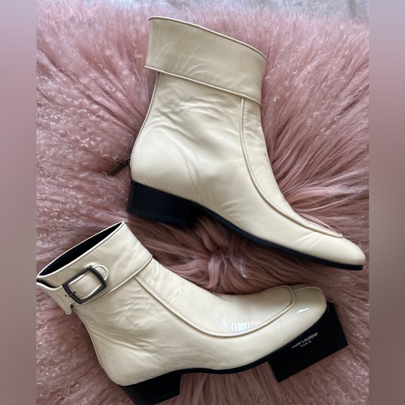 BNWT Saint Laurent cream patent leather ankle booties size 37/us 6.5-7 women’s - Picture 3 of 10